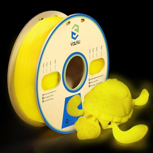YOUSU Glow in the Dark PLA Filament 1.75mm, leuchtet im Dunkeln，Maßgenauigkeit 99% Wahrscheinlichkeit +/- 0,03 mm，3D Printer Filament for 3D Printers 1 kg (2.2 lbs),Yellow Color