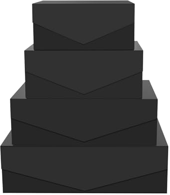 BLK&WH Magnetische Geschenkboxen mit Deckel, 4 Stück, schwarze Geschenkboxen, verschiedene Größen für Geburtstag, Hochzeit, Valentinstag, Weihnachten, Party, Babypartys (mattschwarz)