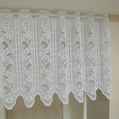 Lsimeru Spitze Gardinen Scheibengardinen Kurzstores Landhausstil Barock Weiß Bistrogardinen Kurzstores Kurzgardinen Scheibenvorhang Kurzvorhang Küche Schlafzimmer Wohnzimmer,300x45cm