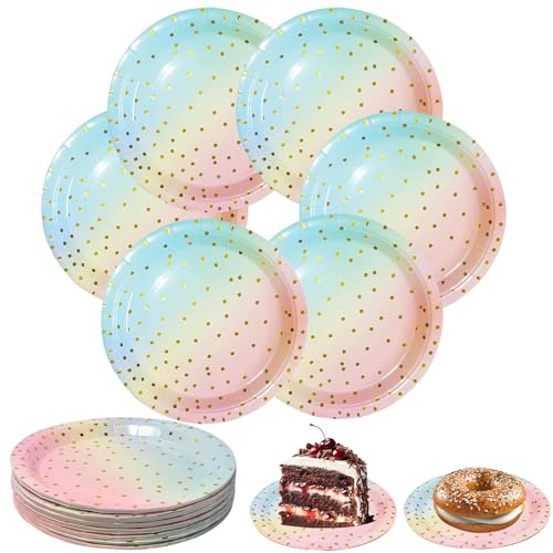 Colourful Paper Plates, Multi-Color Paper Plates for Dinner, 18cm, 50 Pack