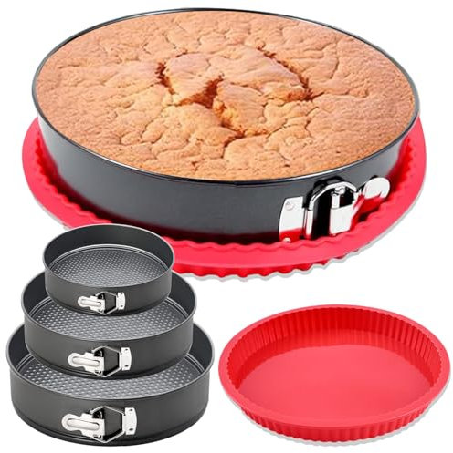 Springform Tin Set of 4 Round Cake Baking Tins with Removable Bottom Cheesecake Pan Leakproof Springform Tin Protector 26 CM Bakeware for Cake, Cheesecakes, Pizza (12/18/22 CM Springform Tins)