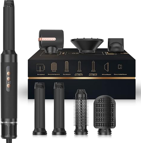 7 in 1 Airstyler Pro, Hairstyler Set mit 11,0000 RPM Ionen Haartrockner,Diffusor,Auto-Wrap-Lockenstab, Rundbürstenföhn, Thermal Brush, Haarglätter Bürste, Airbrush Multistyler, Frizz-Reduzierung