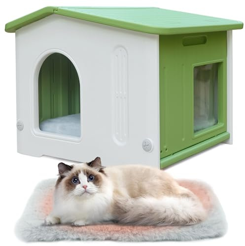 Outdoor Katzenhaus aus Kunststoff, Wetterfester, Kleine Mittlere Haustiere | Katzenhaus für Outdoor Indoor-Gebrauch, stapelbar verwilderte Katze Unterschlupf Indoor-Katzenhaus