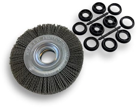 Brosse circulaire NYLON Abrasif | Ø 150 mm | Epaisseur 3 rangs | Carbure de silicium Grain 80 | Alésage 32 mm + réducteur bague 25/22/20/16/12 mm | Touret meuleuse ponceuse | Kibros 235153KR_80