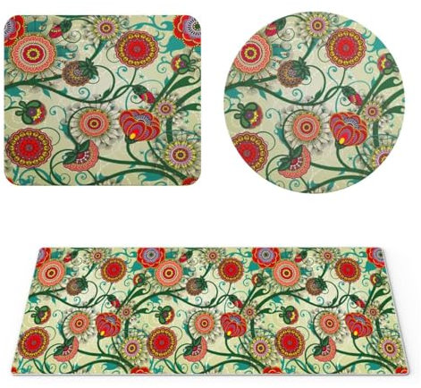 EHOMERY Tapis de Souris Taille Personnalisable Tapis de Bureau Gaming One Piece Fleur Tapis de Souris Mouse Pad 3D - 3 Pack [30x80 cm, 20x24 cm and Dia 20 cm]
