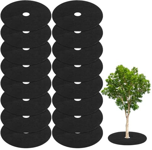 M METERXITY 16pz Anelli Copri Alberi Tessuto Non Tessuto, 5,9 Copertura Albero Erbacce Adatto per Anello Pacciamatura Alberi Giardino/Tappetino Pacciamatura Anelli Alberi (Nero Rotondo)