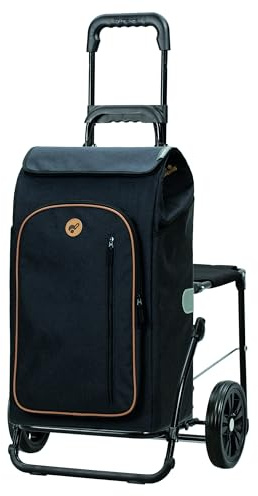 Andersen Einkaufstrolley - klappbar - 61 Liter - mit Klappsitz bis 120 kg | mit Kühlfach - belastbar 50 kg - Stahlgestell - Trolley - Komfort Shopper Folke schwarz