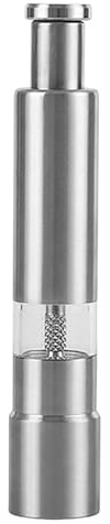 Macinapepe – Macina spezie in acciaio inox manuale per sale e pepe | Macinaspezie con una sola mano con pulsante superiore, pepiera per grigliare in cucina all'aperto e nel cortile