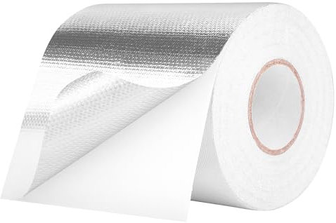 HONGTAISHENG Cinta aluminio adhesiva, 117mm x 15m Cinta de Papel Aluminio, Cinta de aluminio adhesiva, Cinta adhesiva impermeable con refuerzo de malla de fibra de vidrio