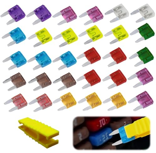 30 Pcs Car Fuses, 1 Pc Car Fuse Puller, Mini Blade Fuses, Small Car Blade Fuses, 2A, 3A, 5A, 7.5A, 10A, 15A, 20A, 25A, 30A, 35A, 40A Automotive Fuses