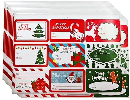 ZHIYE Christmas Labels Stickers, 144 Pcs Self Adhesive Christmas Tags Stickers Xmas Name Gift Labels for Present Wrapping Paper Cards Envelope, 02