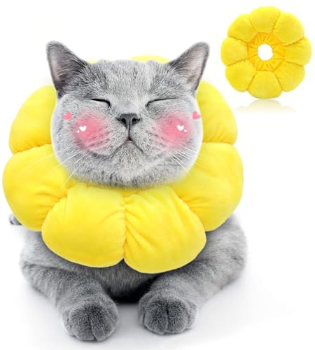 Halskrause Katze, Einstellbarer Halskrause Katze Halsband für Katzen Kleiner Hunde Nach Operation, Weich Sonnenblume Katze Wiederherstellung Halsband Kragen Cone, M