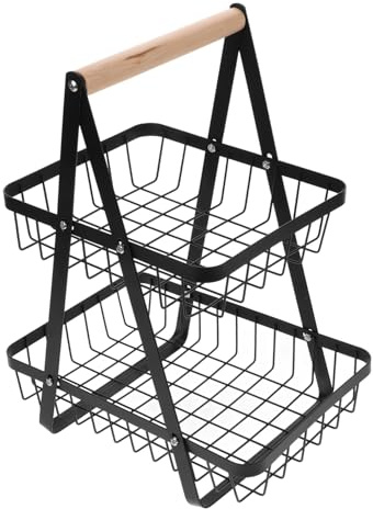Panier de Rangement à Deux Niveaux en Acier au Carbone Noir | Organisateur de Comptoir, pour Pain et Encas, Format Léger, Structure à Deux Niveaux