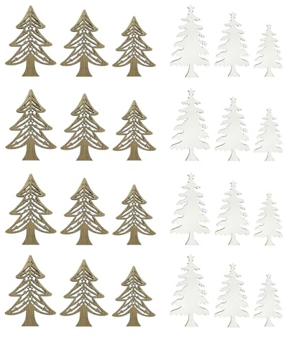 Oblique Unique 24er Set Holz Tannenbaum Konfetti als Tisch Streu Geschenk Deko für Weihnachten DIY Dekoration Basteln