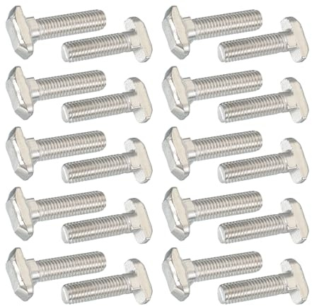 PATIKIL Tornillos de Ranura en T M8 x 28 mm, 20 Piezas de Perno de Martillo de Cabeza en T Estándar de 8 mm para Perfil de Extrusión de Aluminio de La Serie 40, Color Plata
