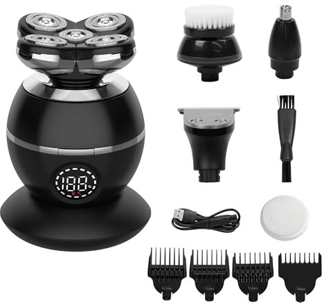Alivio 5-in-1 Electric Razor Shave Cleaner, Cordless Rechargeable Floating Razor, XP17 Waterproof Electric Shaver for Men (Black)