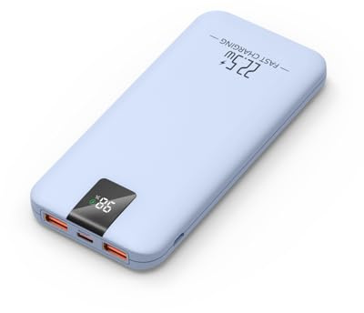 Odetrik Powerbank 10000mAh 22.5W, Externer Akku mit Schnellladefunktion, 3 Ausgänge & 2 Eingänge, USB C In/Out, LCD-Anzeige, Schlankes Mobiles Ladegerät für Smartphone, Tablets (Blau)