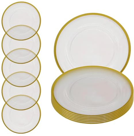 Event Decor Shop Charger Plate Clear Acrylic with Gold Trim Design - 12 Pcs