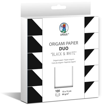 Ursus 22905599F - Carta per origami duo Black & White, 100 fogli 80 g/m², formato 15 x 15 cm, carta da piegare bifacciale colorata in bianco e nero, incl. istruzioni per la piegatura