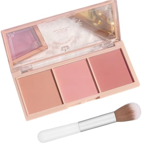 3-in-1 Matte Powder Blush Palette with Pro Brush – Versatile Face Makeup Contour Kit for All Skin Tones – Long-Lasting, Blendable Cheek Color Trio – Travel Size for Natural Beauty