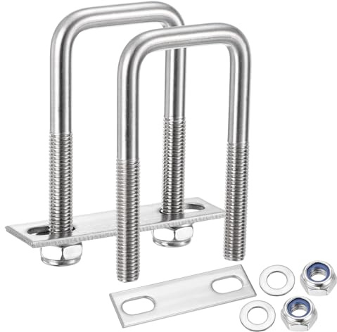 METALLIXITY Juego de 2 pernos en U (M10 x 40 x 100 mm), kit de pernos cuadrados en U de acero inoxidable 304 con arandelas de tuerca de bloqueo de nailon, para construcción, tuberías, remolques