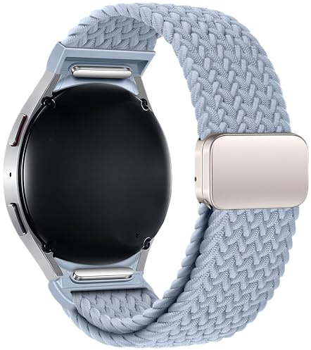 Flätad nylon sportband Compatible with Samsung Galaxy Watch FE 7 6 5 4 Band 40 44mm/6 Classic 43 47mm/4 Classic 42 46mm/5 Pro 45mm Band, one-click magnetisk spänne utan mellanrum unisex, Blå