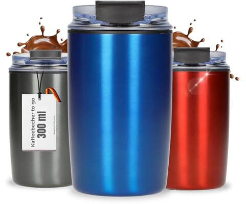 Tasse à café « Arabica » 300 ml – Tasse à café à double paroi en acier inoxydable et plastique – Gobelet à café sans BPA avec couvercle et joint en silicone – Gobelet à café à emporter pour les