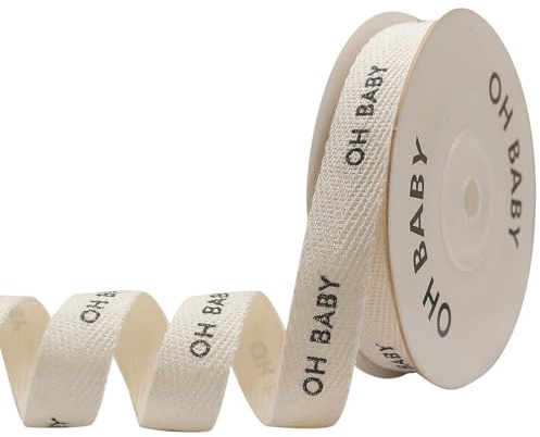 OZXCHIXU Oh Baby Cotton Text Ribbon, 5/8 Inch x 10 Yard, Natural Ribbon for Gift Wrapping Crafts Flower Bouquet Party Decoration (Oh Baby)