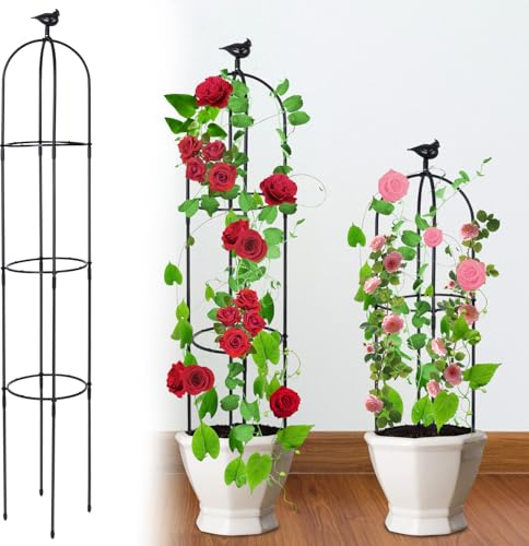 TOROKOM Trädgårdsobelisk Svart 183cm, Rostfri Metall Stöd för Klätterväxter, Stöd för Rosor, Blommor, Grönsaker – Inomhus och Utomhus