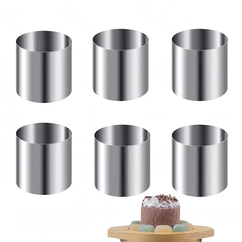WizeFolk Lot de 6 anneaux à dessert et anneaux alimentaires - En acier inoxydable - Diamètre : 5 cm - Anneaux à gâteau, anneaux de cuisine, moules à dessert - Pour faire soi-même des gâteaux, des