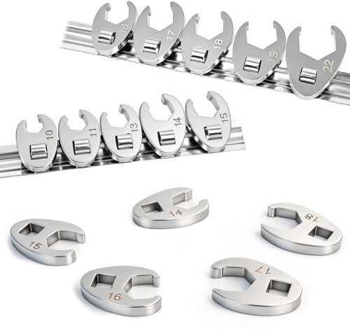 HX-uuyjno Set di 10 chiavi a bussola metriche a piede di gallo, dimensioni metriche da 10 a 22 mm, con attacco da 3/8, organizer a clip