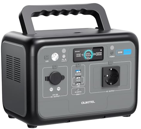 OUKITEL P800 Estación de Energía Portátil 800 W, Generador Solar Con Batería Lifepo4 de 512 Wh, Generador Con Salidas Usb A Y C, Potencia Máxima De 1600 W, Carga Rápida 6 Kg, Ideal Para Acampadas