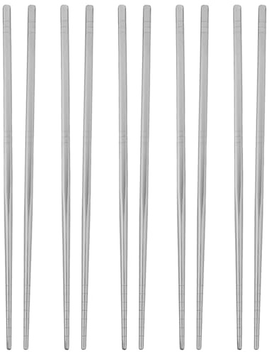 AMUSLESUR Set 5 Paia Bacchette Cinesi in Acciaio Inossidabile Riutilizzabili, Resistenti al Calore e Portatili, per Ristoranti e Feste Design Moderno