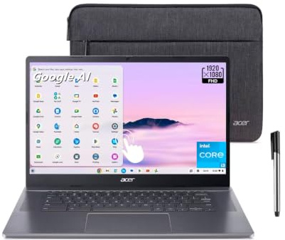 Acer Chromebook Plus 515, 15.6 pulgadas FHD (1920 x 1080) LCD Touch Display Laptop, Intel i3-1305U, 8GB LPDDR5X, 256GB SSD, KB retroiluminado, Chrome OS, Wi-Fi 6E, gris, funda protectora incluida