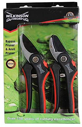 Wilkinson Sword 1111174W Bypass Pruner & Anvil Pruner Secateurs Twin Pack