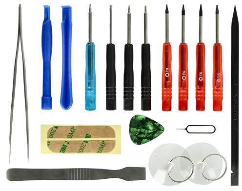 vhbw Reparatur Werkzeug Set für Smartphone | Tablet, Display, Akkuwechsel - inkl. Schraubendreher, Kleber, Öffnungswerkzeug und mehr Schwarz