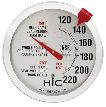 HIC Kitchen 29007 HIC Roasting Meat Poultry Ham Turkey Grill Thermometer, Oven Safe, Large 2-Inch Easy-Read Face, Stainless Steel Stem and Housing