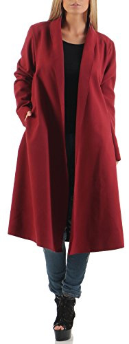 Malito – Damen Mantel lang mit Gürtel & Wasserfall-Schnitt – Unisize Trenchcoat für Herbst & Winter – eleganter Parka 3050 (Bordeaux | Größe 34-40)