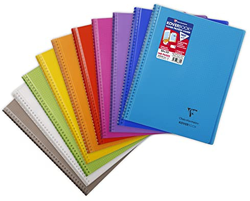 Clairefontaine Koverbook 386601 C kollegblock inslagsfilt dix polypropen 160 sidor rutig 90 g 24 x 32 cm, slumpmässig färg
