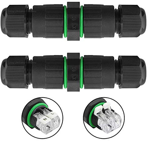 2 x Exterior IP68 Waterproof Cable Connector Junction Box Push Clip, Non Screw, External Coupler Sleeve QCS1