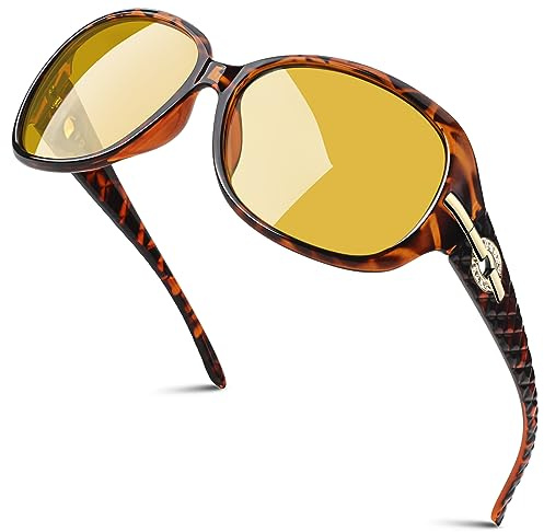 GQUEEN Occhiali Guida Notturna per Donna Lenti Gialle Occhiali Visione Notturna Grandi Anti-riflesso con Polarizzate