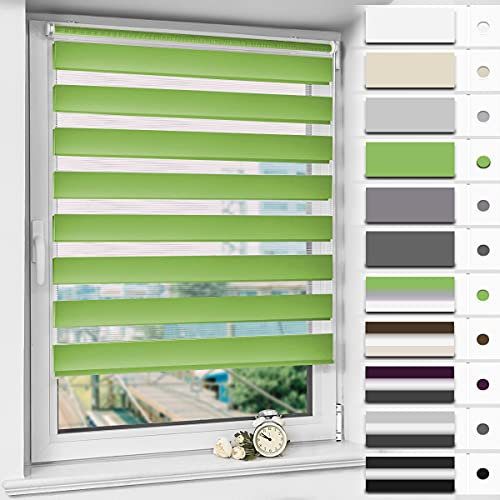 Magiea Doppelrollo Klemmfix ohne Bohren & mit Bohren, Grün B70 x H120 cm Stoffbreite 66 cm, Klemmrollo lichtdurchlässig und Blickdicht, Fensterrollo Sonnenschutzrollo für Fenster