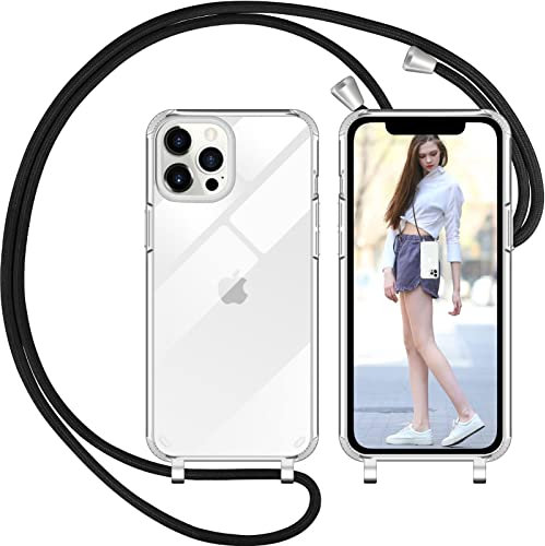Nupcknn Coque avec Cordon pour iPhone 12 Pro Max, Transparent Coque Collier Réglable Téléphone Étui Portable Lanyard Case Protection Complète Cover de iPhone 12 Pro Max(Transparent, 6.7)