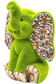 Garden Mile Statua ornamentale da giardino a forma di elefante, con erba, autoportante, statua da giardino e scultura per esterni, interni, patio, prato