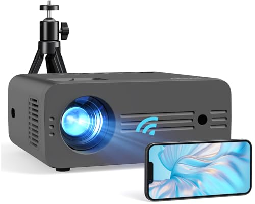 Proiettore WiFi6 Bluetooth 25000 Lumens, AKIYO O7 Proiettore 4k Supporto 1080P Nativo, Videoproiettore Full HD Home Cinema per TV Stick/iOS/Android/PS5/HDMI/USB/PC (con Treppiede)