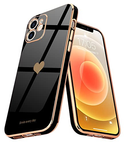 Teageo Hülle für iPhone 12 Stoßfest Frau Herzmuster, Schwarz | Mädchen Stilvoll Galvanisierte Schutzhülle Weich TPU Phone Case