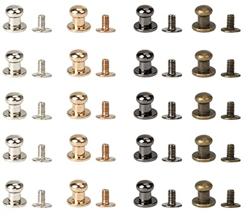 Niaciswe Druckknöpfe 100 Stück Schrauben-Nieten 6mm Hohlnieten Kleidung Snaps Taste Runde Messing-Nieten Doppelkappe Rivet 4 Farben Gürtelnieten Kappe für Handtasche Brieftasche Jacke Gürtel