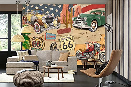 DIMEX LINE Non-Woven Photo Wallpaper Route 66 Poster 375 x 250 cm - Non-Woven Wallpaper, Wall Mural, Wall Pictures - Wallpaper for Living Room, Bedroom, Office, Kitchen