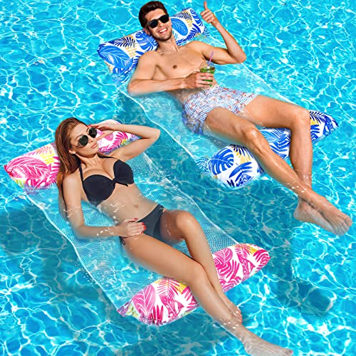 Amteker Luftmatratze Pool XL, 2 Stück Wasserhängematte Erwachsene, 4 in 1 Luftmatratze Wasser Pool Zubehör Spaß, Pool Spielzeug, Aufblasbarer Wasserspielzeug Hängematte Erwachsene