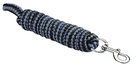 Führstrick mit Panik und klassischem Haken (Karabiner) für Pferd Start Economic Nylonseil 2m Lange, Führleine, Anbindeseil Pony, Esel, Ziege (Schwarz/Hellgrau, Karabinerhaken)